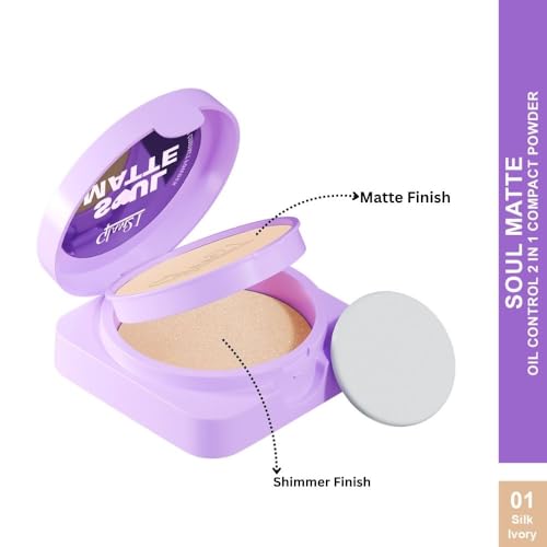Image of Glam21 Soul Matte Oil Control 2 in 1 Compact Powder | Matte & Shimmer Shades | Air Light Formula & Stay Upto 10 hrs | Rich With Hyaluronic Acid, Squalane & Mango Butter |SPF20 |18gm- Silk Ivory 01