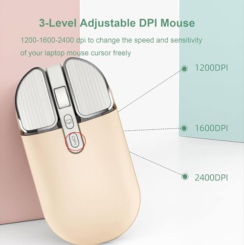 Image of KINGSTER Wireless Bluetooth Rechargeable Mouse - Silent Click, Dual Mode (BT 5.2 + 2.4GHz), Adjustable DPI (800 /1200 /1600), Ergonomic Design - for Laptop, PC, Mac (White & Multi-Color) (Cream Color)