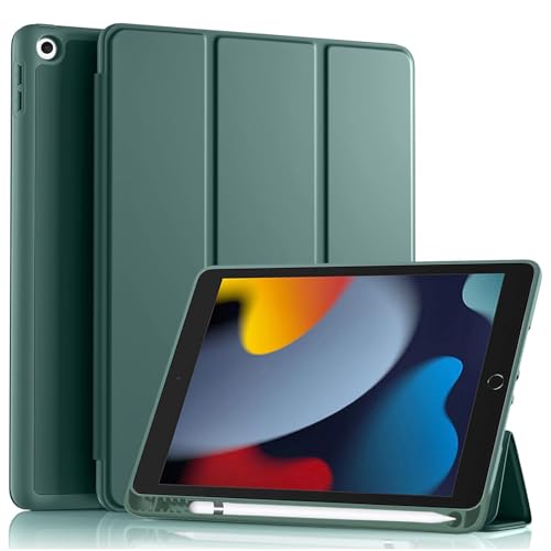 EspZanthic Funda para iPad 9/8/7 10,2 Pulgadas Modelo 2021/2020/2019 (9.ª/8.ª/7.ª) con Soporte para el Pencil, Protector de Pantalla, Encendido y Apagado Automático