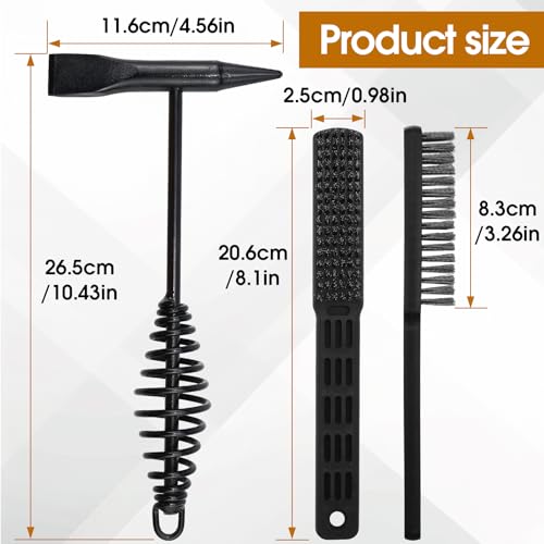 Chipping Hammer and Wire Brush Set – 10.6 in Heavy Duty Welding Hammer with Spring Handle and Steel Bristle Brush, Welding Tools and Accessories for Weld Slag Removal - Thumbnail 2