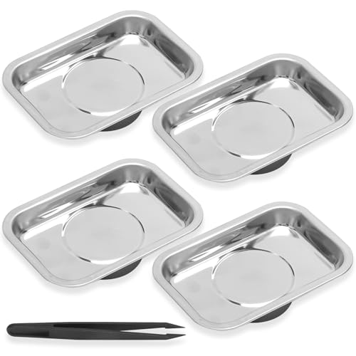 UOCAI Juego de 4 Magnetschale Taller – Bandejas Magnética Acero Inoxidable para Tornillos, brocas y Clavos, Soporte Magnético Herramientas, Porta Bits Magnético para Estantería de Garaje