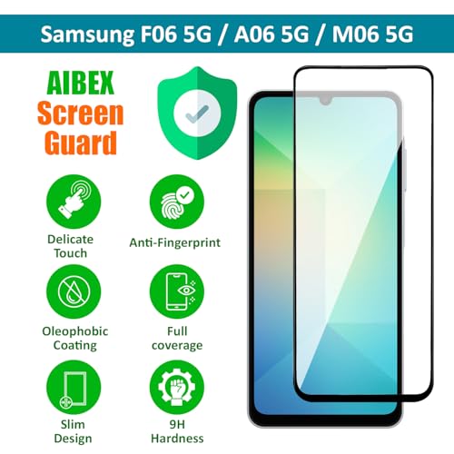 Image of AIBEX Tempered Glass for Samsung A07 5G / A06 5G / F06 5G / VIVO Y19E 5G / Y19 5G / Y04 5G | 9H Hardness | Water Resistant | Edge-to-Edge Full Screen Protector | Bubble-Free Installation