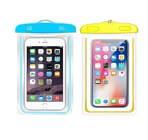 Image of Mobile Waterproof Pouch Universal Size Transparent for All Smart Phones (Blue Yellow Pack 2)