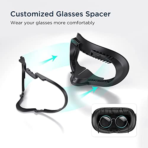 KIWI design Facial Interface kompatybilny z Quest 2, ulepszony zestaw akcesoriów 6 w 1 z uchwytem dystansowym do okularów, osłoną soczewek, nakładkami na nos, sportową wyściółką z materiału i 2