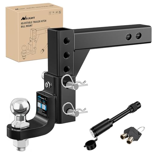 Image of Nilight 8-Position Adjustable Trailer Hitch Ball Mount with 2 inch Ball Fits 2 Inch Receiver with 5 /8 inch Pin Lock 7500 lbs, 9-1 /2 inch Drop, 8-1 /4 inch Rise Hitch for Trailers Boats Pickups RV