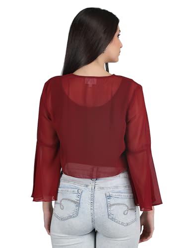 Buy AOL Women Cropped Layered Georgette Open Neck Three