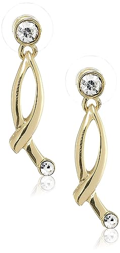 Image of Estele Girl's Gold Plated Crystal Amethyst Leaf Pattern Drop Earrings