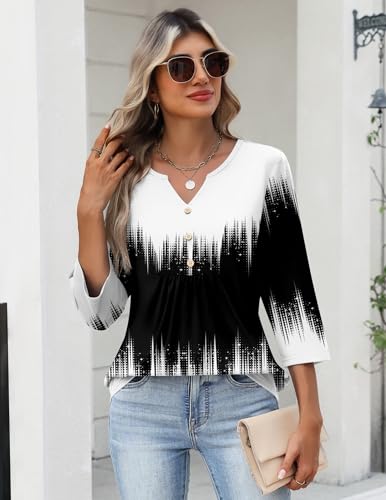 Zeagoo Womens 3/4 Sleeve V Neck Tops Dressy Casual Pleated T Shirts - Image 4