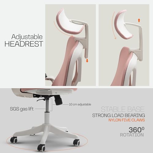 Image of DROGO Office Chair for Work from Home (White /Pink)