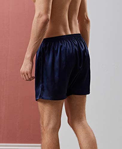 Mens Satin Boxer Shorts Silk Sleep Shorts Silk Boxers Pajama Shorts Bottoms Underwear Button Fly (Dark Blue, X-Large) #TOP2