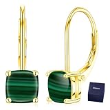 Kosuwo 925 Sterling Silver Handmade Malachite Earrings, Square Natural Gemstone Dangle Earrings,Leverback Earrings for Women (Malachite - Gold)
