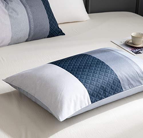 Duvet Cover Set, 600 Thread Count Cotton White and Navy Striped Patchwork Comforter Cover Set Reversible Quilt Cover (King, Greekn-Lump)