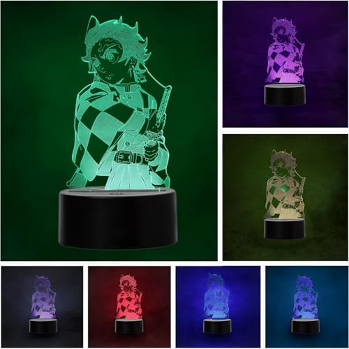 Lampara LED Anime Manga Tanjiro Kamado Cambia Color USB Luz Noctu...