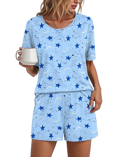 Image of Findsweet Pajama Set for Women 2 Piece Lounge Set Soft Sleepwear Summer Casual Short Pjs Sets with Pockets M-3XL