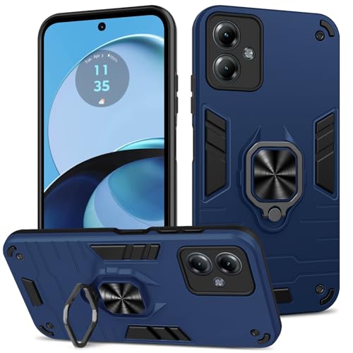 Btstring Case for Motorola Moto G14 Shockproof Tough Armour Phone Case Heavy Duty Personalised Case with Stand Blue