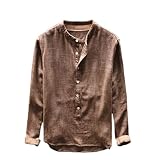 Men's Henley Shirts Distressed Long Sleeve Button T-Shirt Lightweight Fashion Casual Pullover Shirt Washed T-Shirts Top Khaki