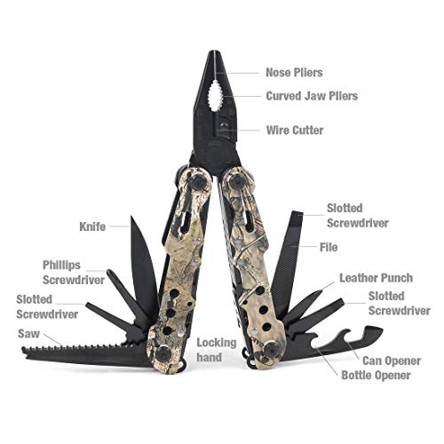 Mossy Oak Multi-Tool - 13 In 1 Multi Function Pliers - Folding Pocket Tool With Sheath, Camo - Portable Pocket Knife For Outdoors, Survival, Camping, Fishing, Hunting, Hiking #TOP1