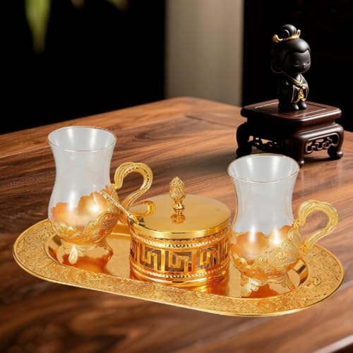 MagiDeal Turkish Coffee Serving Set Engraved Decorative Multipurpose Premium Coffee Cup Round Jar Drinkware for Celebration Festivity Bedroom - Image 5