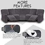 ULTICOR 7-Piece Sectional Sofa Covers, Velvet Stretch Reclining Couch Covers for Reclining L Shape Sofa, Thick, Soft, Washable (Dark Grey, 5 Seat Recliner Cover) - Image 4