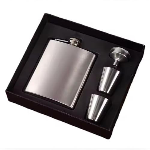 Image of CozyHomeWare 8oz Stainless Steel Hip Flask Set – Silver Flask with Funnel & 2 Shot Glasses – Portable Whiskey Flask in an Elegant Gift Box for Men, Bar, Parties, Outdoors, Camping