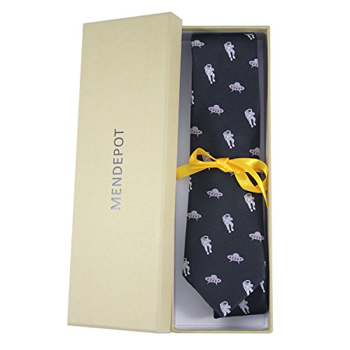 Mendepot Astronaut And Ufo Necktie With Box Microfiber Jacquard Astronaut Necktie Space Ship Tie #TOP4