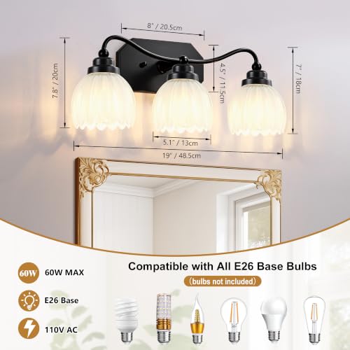 Image of Vintage 3 Light Vanity Lights,Black Matte Antique Finish