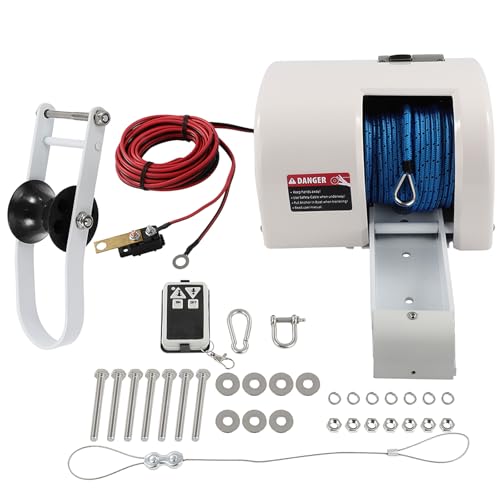 OCPTY Electric Anchor Winch 12V Electric Anchor Winch Supports Anchors Up to 35 Complete Kit with 100ft Rope Wireless Remote Control Saltwater Anchor Automatic Reset Circuit Breaker for 22 Inch Boats