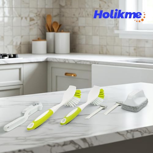 Image of Holikme Cleaning Brush Set, Scouring Pad for Cleaning, Groove Gap Brushes for Pot, Pan, Kitchen Sink, Wire Brushes (Amarillo)