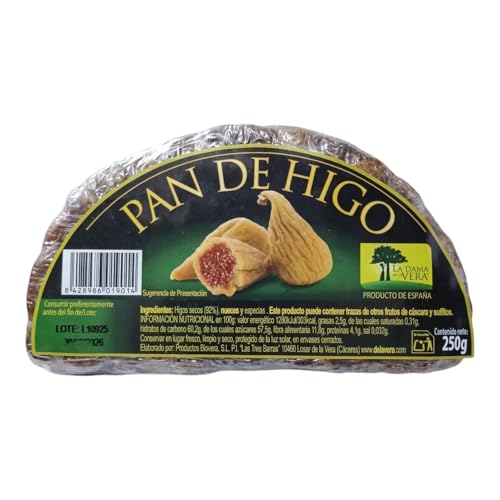 Pan de Higo Artesano La Dama de Vera 250 g – Dulce Natural de Higos Secos Sin Harina ni Trigo, Snack Energético Tradicional, Fuente Natural de Energía y Apto Vegano