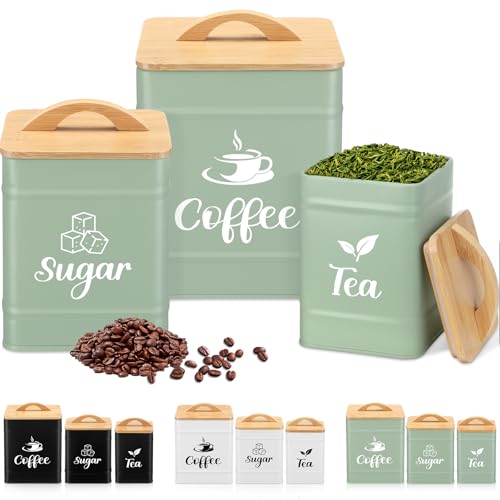 Maxdot 3 Set Coffee Tea Sugar Containers Kitchen Canisters, Turquoise