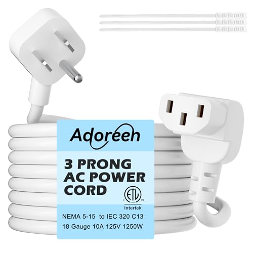 Adoreen - Cable de alimentación de repuesto de TV para computadora de 6 pies, color blanco, enchufe...