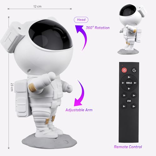 Image of Plastic Star Projector, Astronaut Galaxy Night Light with Nebula, 8 Modes, Remote Control and 360 Rotation Lamp, LED White Ceiling Bedroom
