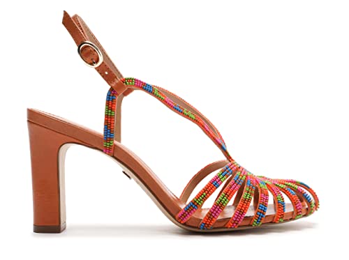 Arezzo Women's Paola Beads Strappy Chunky Heel Sandal, Multicolor, Size 7.5 #TOP1