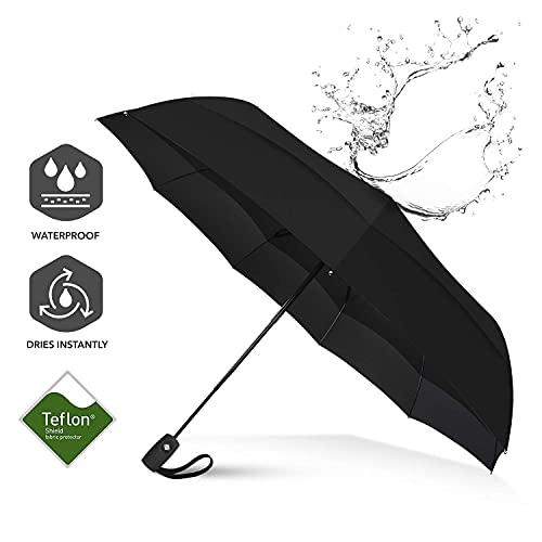 Image of Automatic Open Close Compact Travel Umbrella with Wind Vent Umbrella big size Lightweight Windproof Folding for men Women (Black.1)