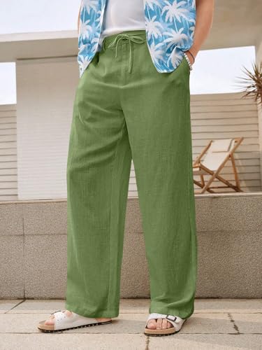 Image of GRECIILOOKS Men's Linen Trousers | Loose Fit Linen-Cotton Casual Pants for Men | Relaxed Office Wear Formal Trousers for Men | Stylish Beige & Pants