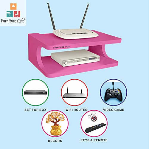 Furniture Cafe Set top Box Stand | WiFi Router Holder Wooden Wall Shelves | Setup Box Stand for Home | Wall Mount Stylish WiFi Router Holder TV Cabinet Living Room Furniture (Color-Pink) 4 41C3Y1z7WUL