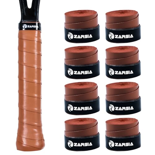 KUZAW 8 Pack Tennis Racket Grip Tape - Tacky Overgrip Non-Slip Sweat-Absorbing Cushion Wrap for Tennis, Pickleball, Badminton, Golf, Baseball, Bat, Universal Grip Tape (8 Pack Tan)