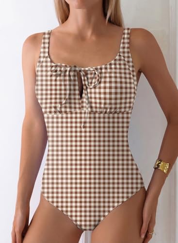 Image of Aleumdr Womens Textured One Piece Swimsuit Tummy Control Bathing Suit Tie Knot Cutout Swimwear