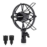 YFOX Soporte universal de 50 mm para micrófono, amortiguador, suspensión de metal elástica, clip de fijación, utilizado para micrófonos de condensador con un diámetro de 50 – 60 mm (negro)