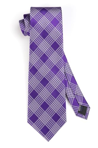 Image of HISDERN Ties for Men Plaid Checkered Tie with Pocket Square Woven Business Formal Necktie Handkerchief Set Wedding Party