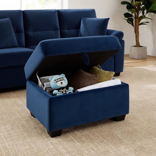 Image of Anderson Sofa Set for Living Room | Sectional Sofas | Premium Leather Sofa for Home Office | Leather Sofa Set | Leatherette Sofa (Blue Fabric, 3+2 Seater with Ottoman)