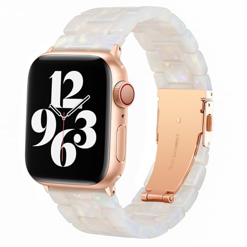 Image of Bestig Resin Band Compatible with Apple Watch Bands for Women 40mm 38mm 41mm 42mm(Series 11 10), Lightweight Waterproof Strap for iWatch Series 10 9 8 7 6 5 4 3 2 1 SE Men,Colorful IvoryWhite /RoseGold