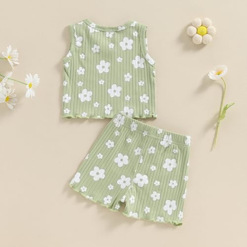 Toddler Baby Girl Summer Clothes Flower Print Tank Tops Shorts Outfit 12 18 24 Months 2T 3T 4T 5T Little Girl Clothes4