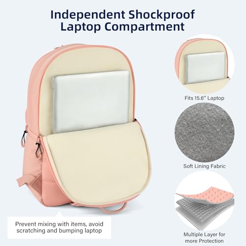 Carry On Travel Backpack For Women, 18 Inch Water Resistant Large Backpack Lightweight Bookbag For Men, 8x14x18 Personal Item Bag Casual Daypack Backpacks For Work Office Commuter (Pink)4