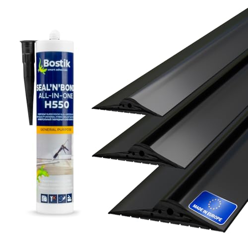 DQ-PP GARAGENTOR DICHTUNG – 2m – 15mm x 80mm – inkl. Montagekleber – schwarz – Bodenabdichtung aus EPDM – Gummidichtung – Garagendichtung – Gummischwelle – Türschwellendichtung Bodenplatte