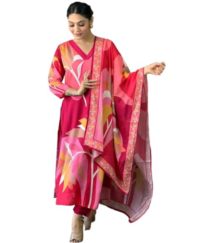 Image of ANNI DESIGNER Women's Cotton Blend Kurta With Pant & Dupatta