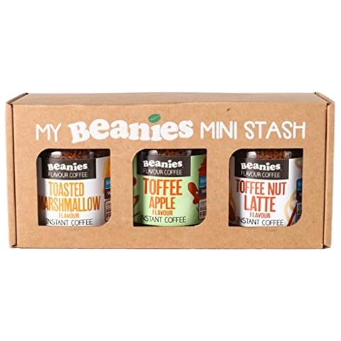 Beanies Flavoured Instant Coffee Jars in a Mini Gift Stash Box: Toffee Nut Latte, Toasted Marshmallow, Toffee Apple (3 x 50g) Cover