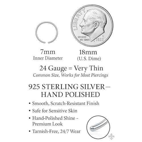 Nasenpiercing Silber 925 – Dünner Nasenring Silber 24G 7mm – Handgemachter Nasenpiercing Ring Silber – Klein Nasenschmuck für Frauen – Geschenkidee