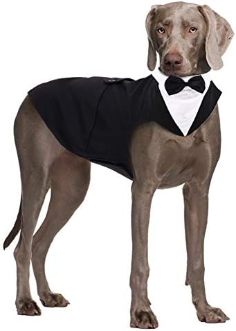 Dog Formal Tuxedo Suit for Medium Large Dogs，Dog Tuxedo Costume Wedding Party Outfit with Detachable Collar，Elegant Dog Apparel Bowtie Shirt and Bandana Set for Dress-up Cosplay Holiday Wear