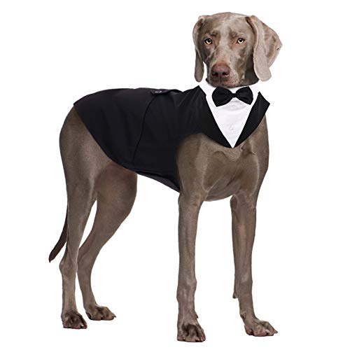 Dog Formal Tuxedo Suit for Medium Large Dogsï¼ŒDog Tuxedo Costume Wedding Party Outfit with Detachable Collarï¼ŒElegant Dog Apparel Bowtie Shirt and Bandana Set for Dress-up Cosplay Holiday Wear